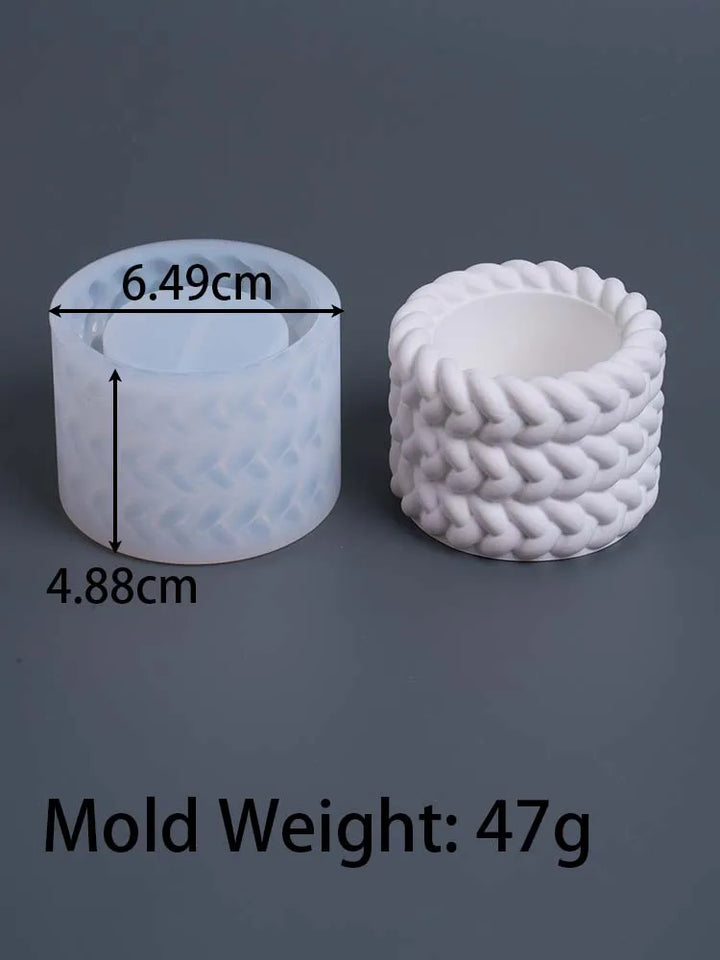 Woven Candle Jar Silicone Mold DIY Round Concrete Flowerpot Casting Molds Plaster Resin Storage Box Craft Making Home Decor