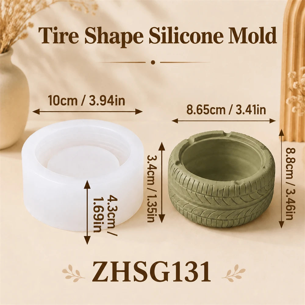Tire Shape Candle Jar Silicone Mold 3D Car Tire Ashtray Making Mold Resin Concrete Casting Mold DIY Handmade Craft Supplies