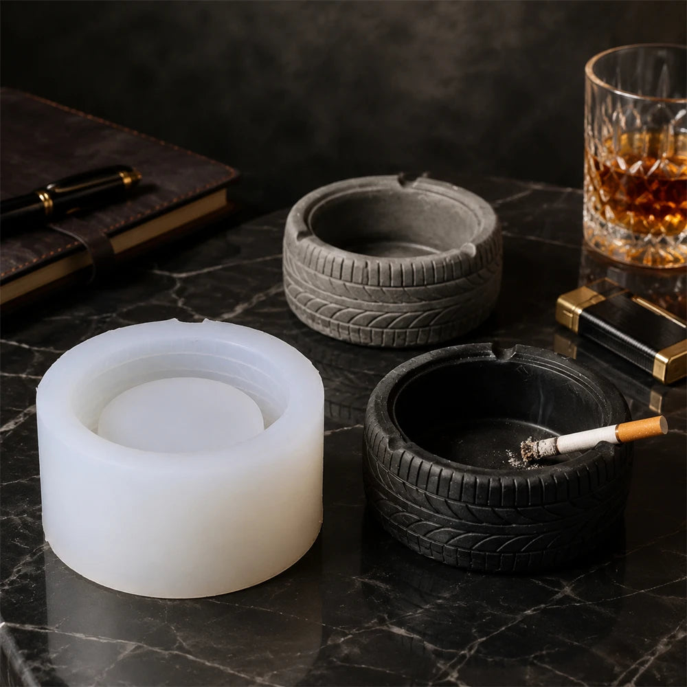 Tire Shape Candle Jar Silicone Mold 3D Car Tire Ashtray Making Mold Resin Concrete Casting Mold DIY Handmade Craft Supplies