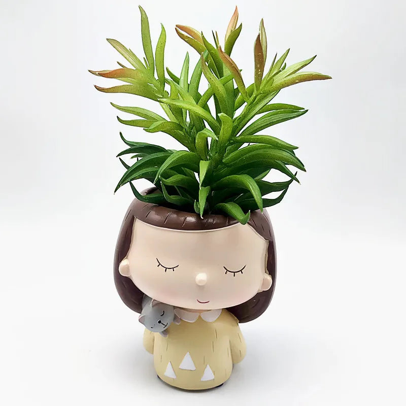 Cute Cat Girl Flower Pot Silicone Mold for DIY Succulent Resin Concrete Vase Home Decor Craft Making Tool