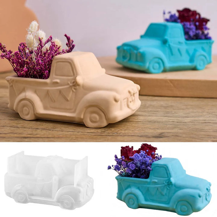 3D Car Plant Flowerpot Silicone Mold DIY Cartoon Car Candle Jar Casting Molds Plaster Resin Storage Box Craft Making Home Decor