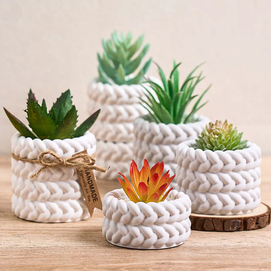Woven Candle Jar Silicone Mold DIY Round Concrete Flowerpot Casting Molds Plaster Resin Storage Box Craft Making Home Decor