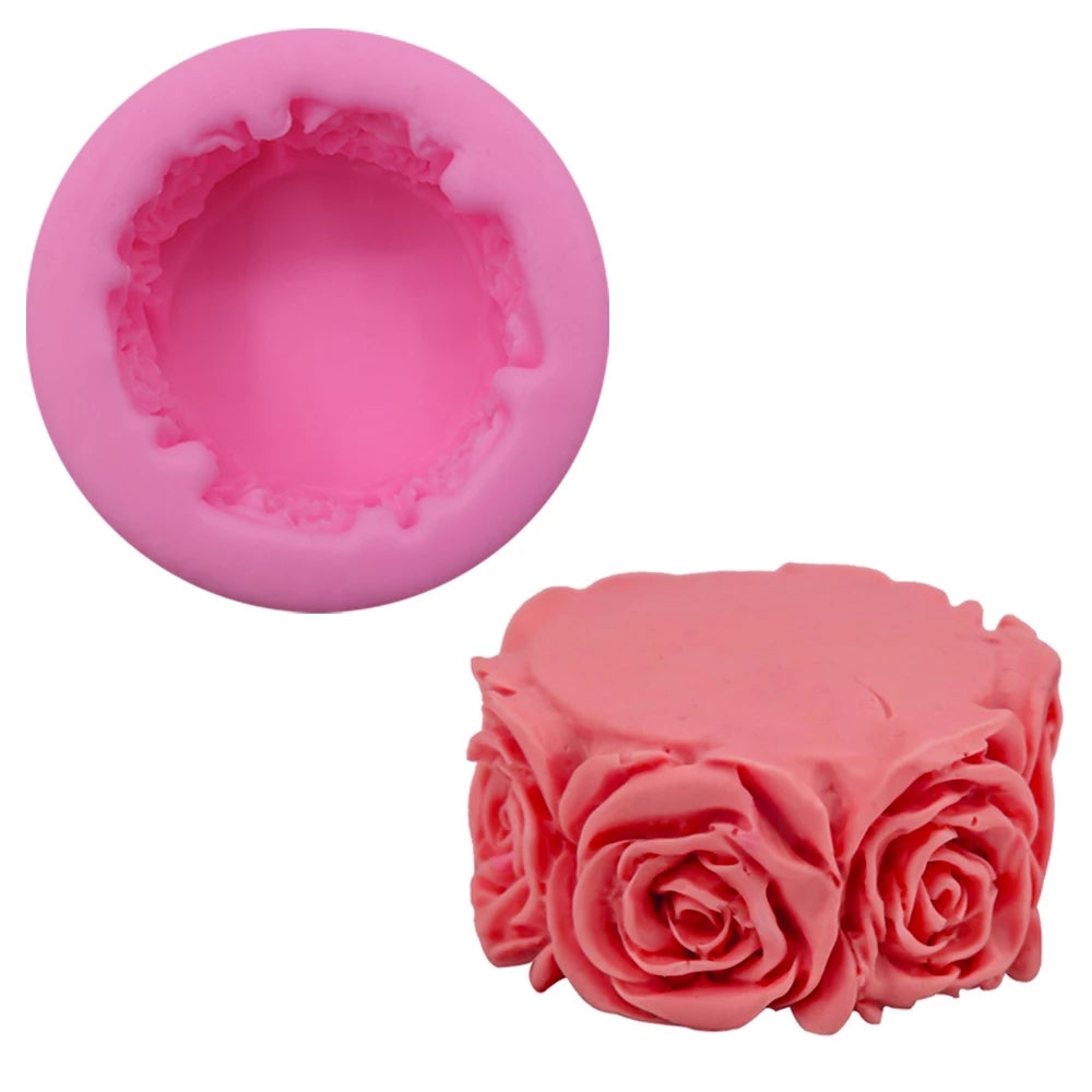 3D Round Rose Flowers Soap Mold Cylindrical Silicone Mold Candle Molds Craft Decoration