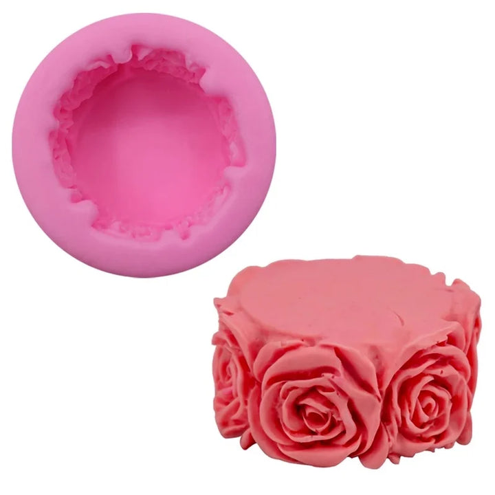 3D Round Rose Flowers Soap Mold Cylindrical Silicone Mold Candle Molds Craft Decoration