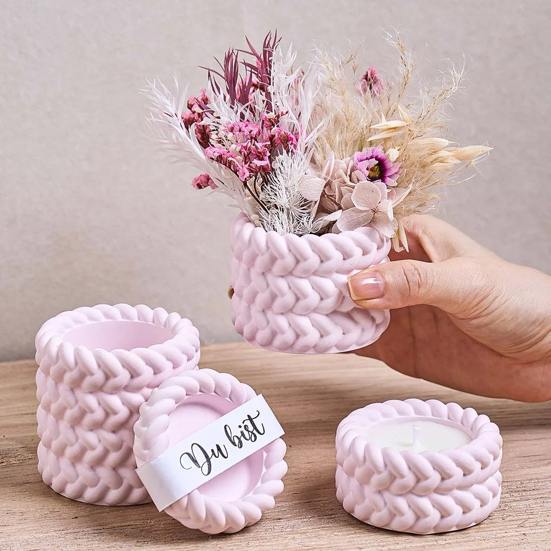 Woven Candle Jar Silicone Mold DIY Round Concrete Flowerpot Casting Molds Plaster Resin Storage Box Craft Making Home Decor