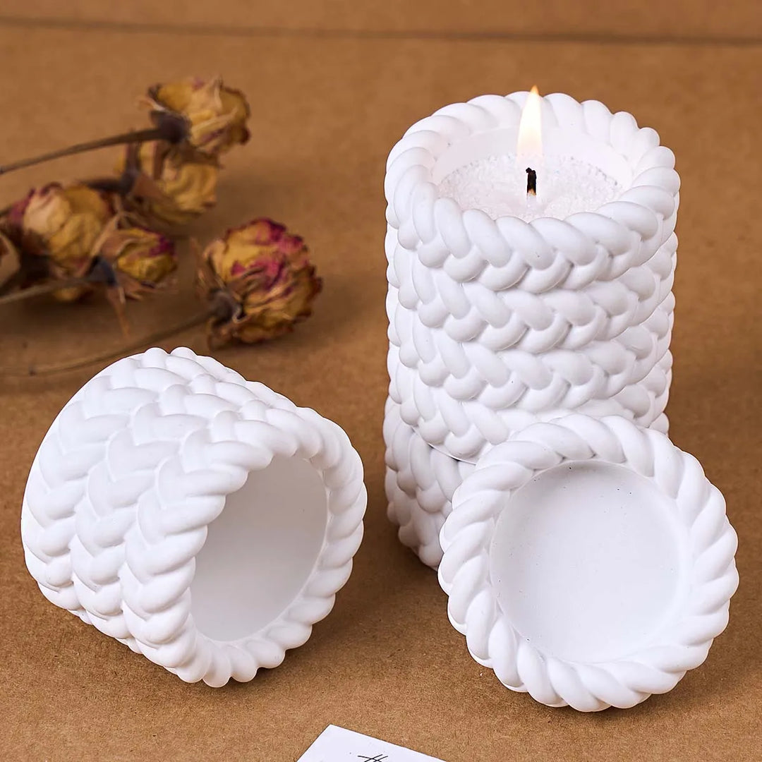Woven Candle Jar Silicone Mold DIY Round Concrete Flowerpot Casting Molds Plaster Resin Storage Box Craft Making Home Decor