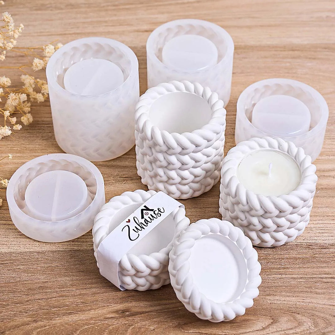 Woven Candle Jar Silicone Mold DIY Round Concrete Flowerpot Casting Molds Plaster Resin Storage Box Craft Making Home Decor
