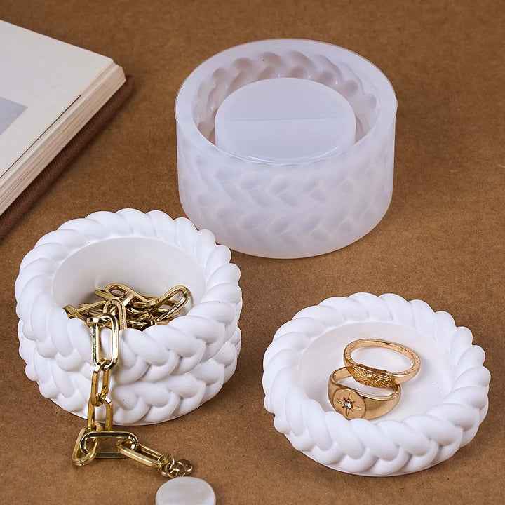 Woven Candle Jar Silicone Mold DIY Round Concrete Flowerpot Casting Molds Plaster Resin Storage Box Craft Making Home Decor