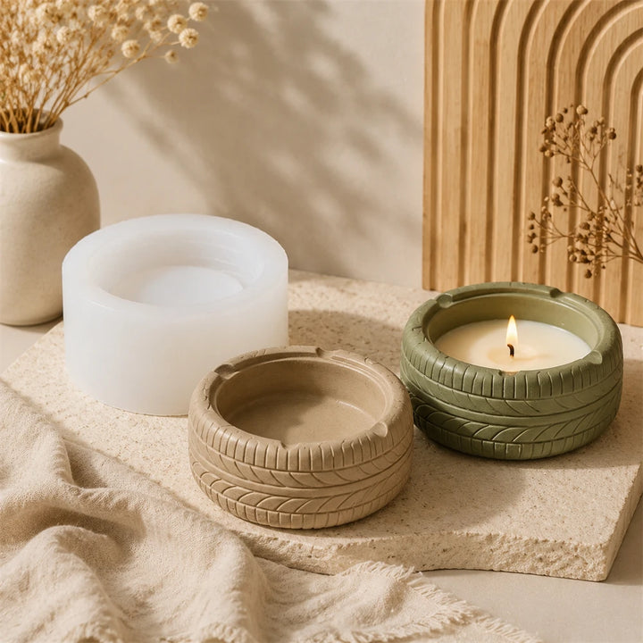Tire Shape Candle Jar Silicone Mold 3D Car Tire Ashtray Making Mold Resin Concrete Casting Mold DIY Handmade Craft Supplies