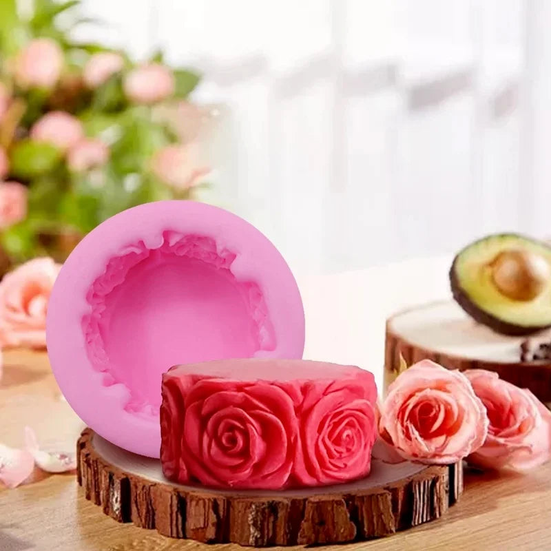 3D Round Rose Flowers Soap Mold Cylindrical Silicone Mold Candle Molds Craft Decoration