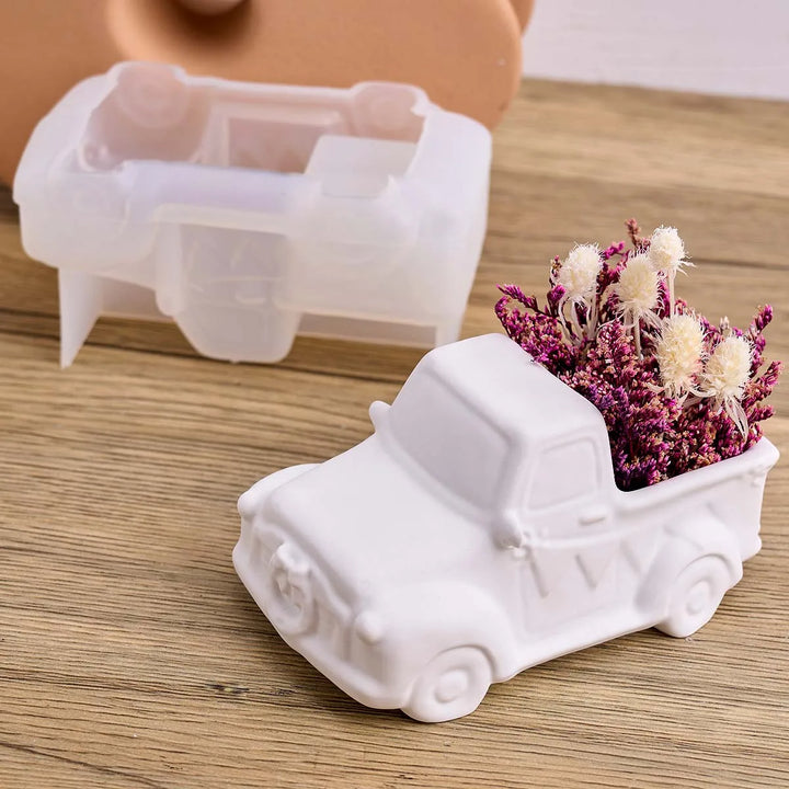 3D Car Plant Flowerpot Silicone Mold DIY Cartoon Car Candle Jar Casting Molds Plaster Resin Storage Box Craft Making Home Decor