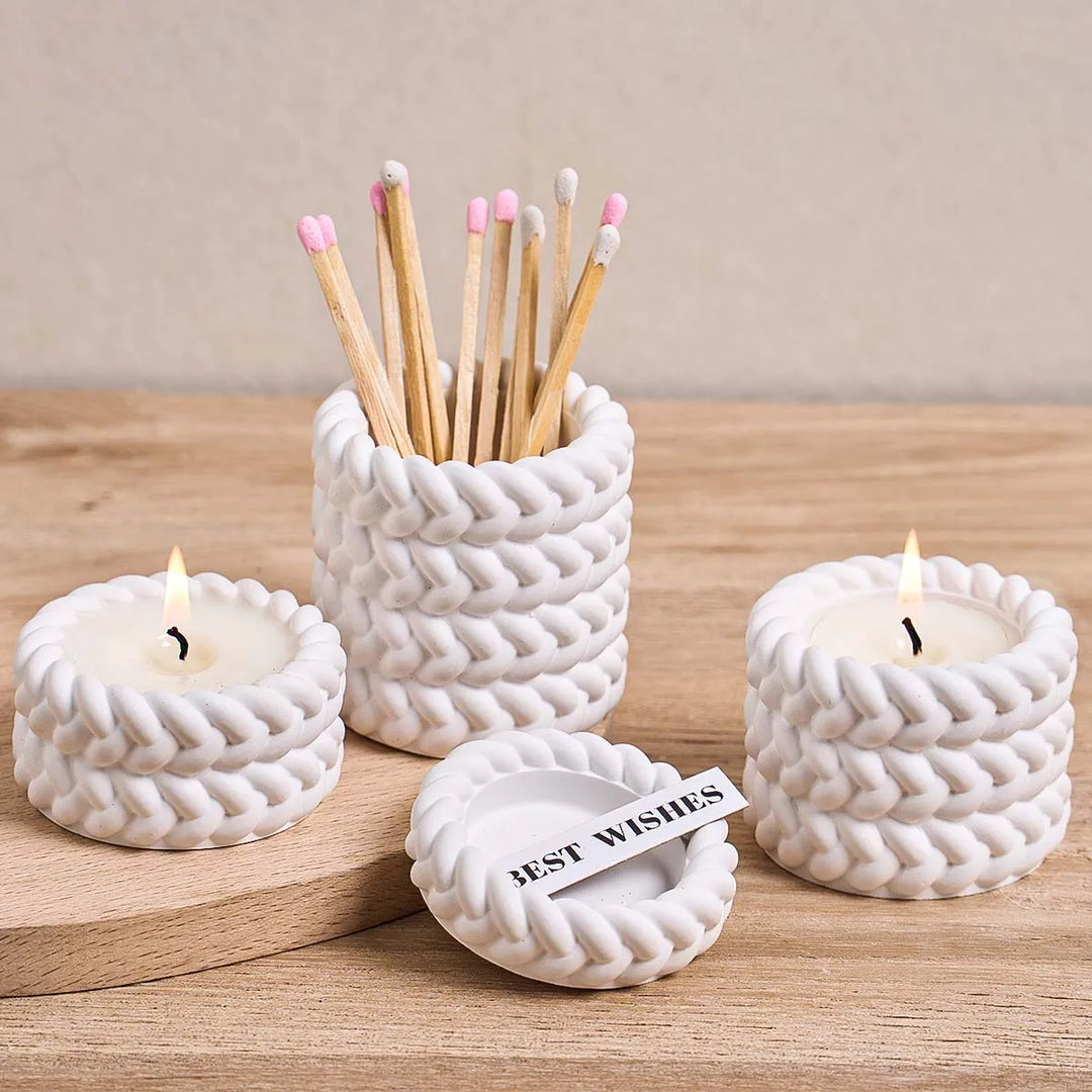 Woven Candle Jar Silicone Mold DIY Round Concrete Flowerpot Casting Molds Plaster Resin Storage Box Craft Making Home Decor