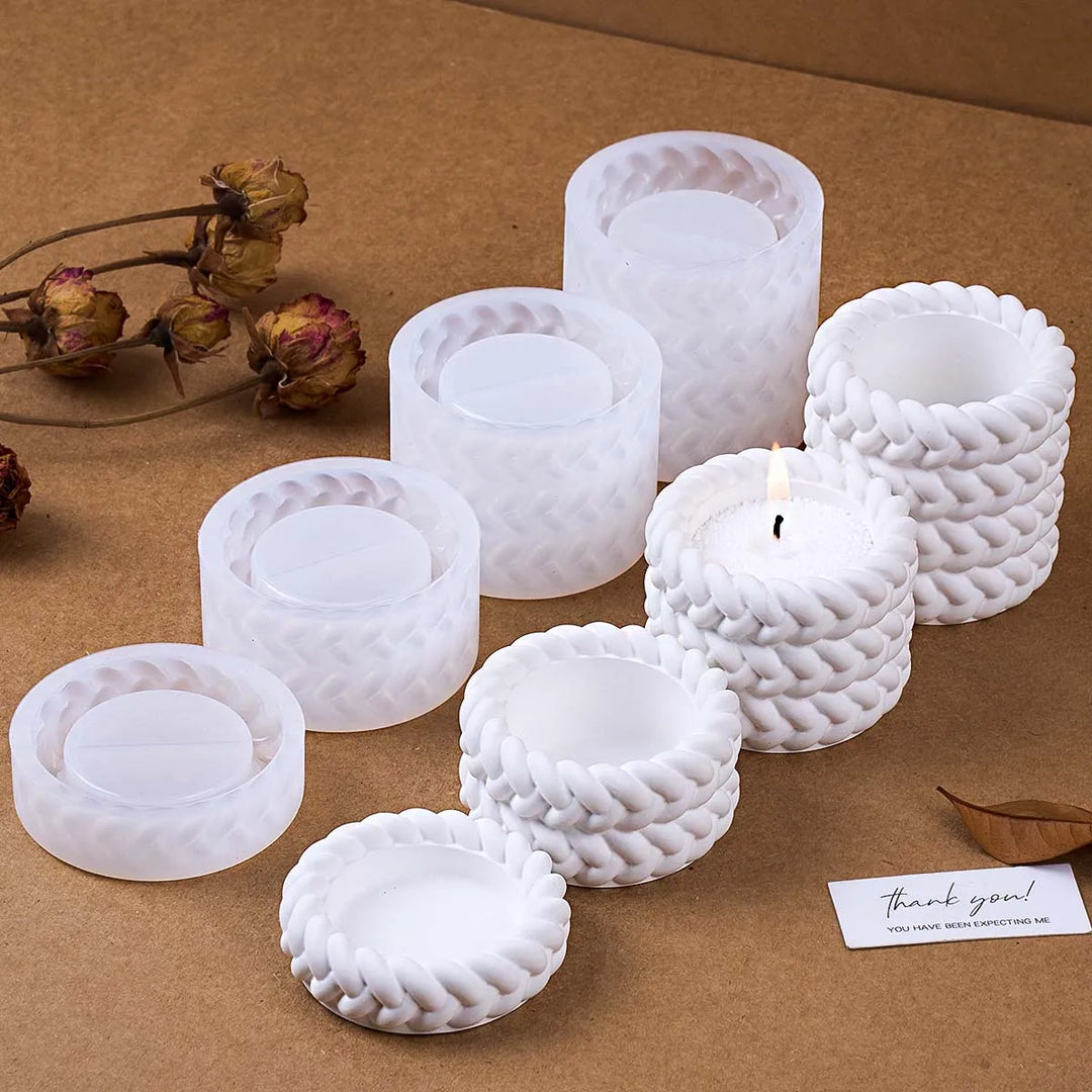 Woven Candle Jar Silicone Mold DIY Round Concrete Flowerpot Casting Molds Plaster Resin Storage Box Craft Making Home Decor