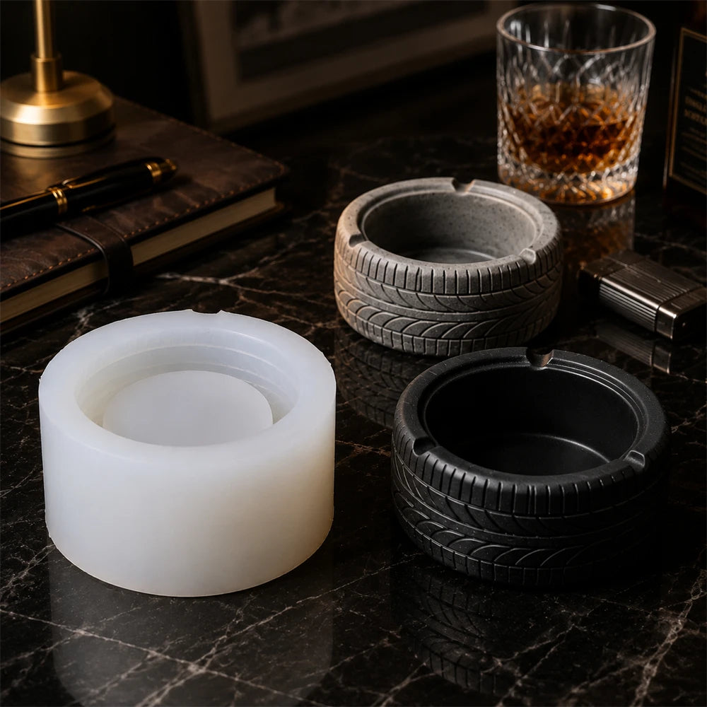 Tire Shape Candle Jar Silicone Mold 3D Car Tire Ashtray Making Mold Resin Concrete Casting Mold DIY Handmade Craft Supplies