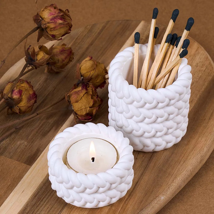 Woven Candle Jar Silicone Mold DIY Round Concrete Flowerpot Casting Molds Plaster Resin Storage Box Craft Making Home Decor