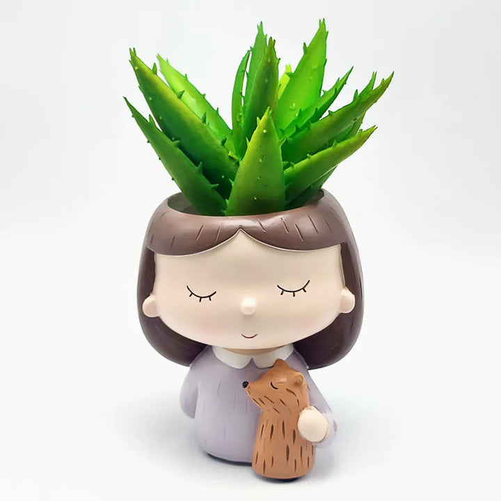 Cute Cat Girl Flower Pot Silicone Mold for DIY Succulent Resin Concrete Vase Home Decor Craft Making Tool