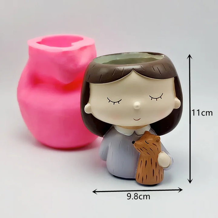 Cute Cat Girl Flower Pot Silicone Mold for DIY Succulent Resin Concrete Vase Home Decor Craft Making Tool