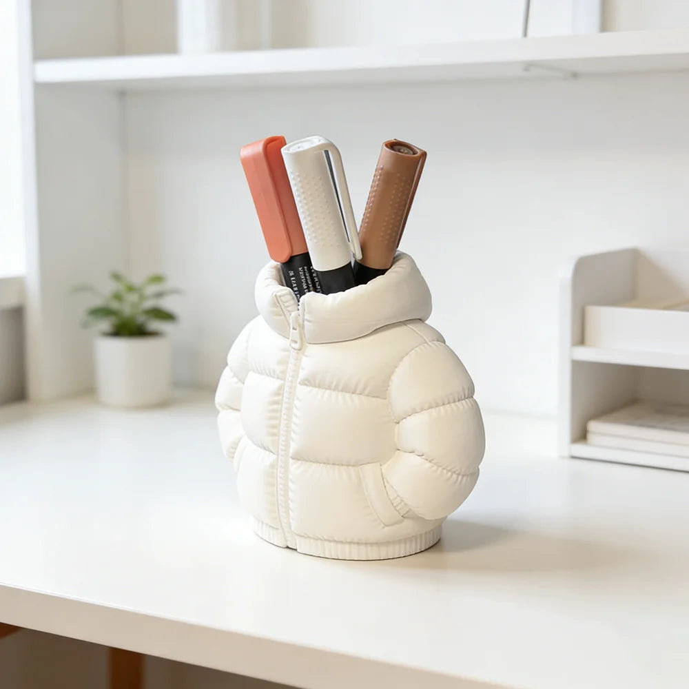 3D Puffer Jacket Pen Holder Silicone Mold Concrete Cement Flower Pot Planter Mould Plaster Storage Organizer Box Desk Decor