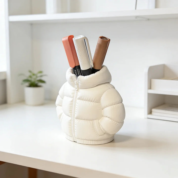 3D Puffer Jacket Pen Holder Silicone Mold Concrete Cement Flower Pot Planter Mould Plaster Storage Organizer Box Desk Decor