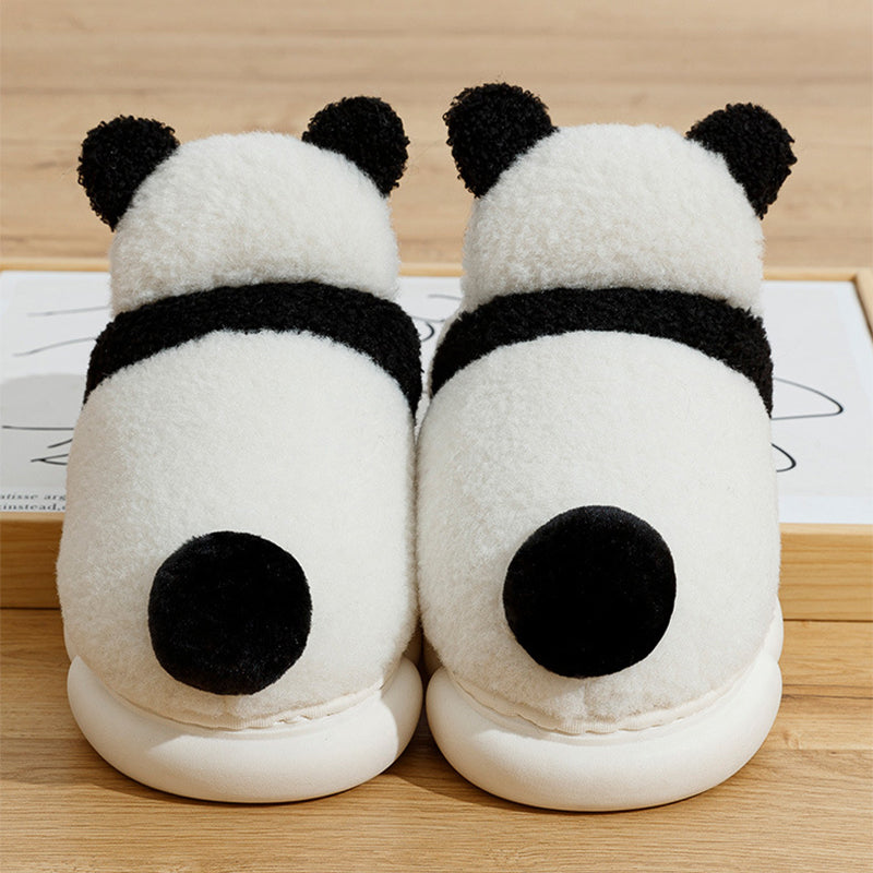 Cute Panda Shoes Winter Plush Slippers Women Warm Cartoon Garden House Shoes Indoor Home Thick Sole Footwear Non-Slip Fluffy Household Slides