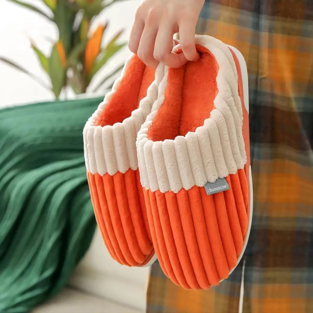 Unisex Winter Slippers Corduroy Shoes Couples Bedroom Slippers