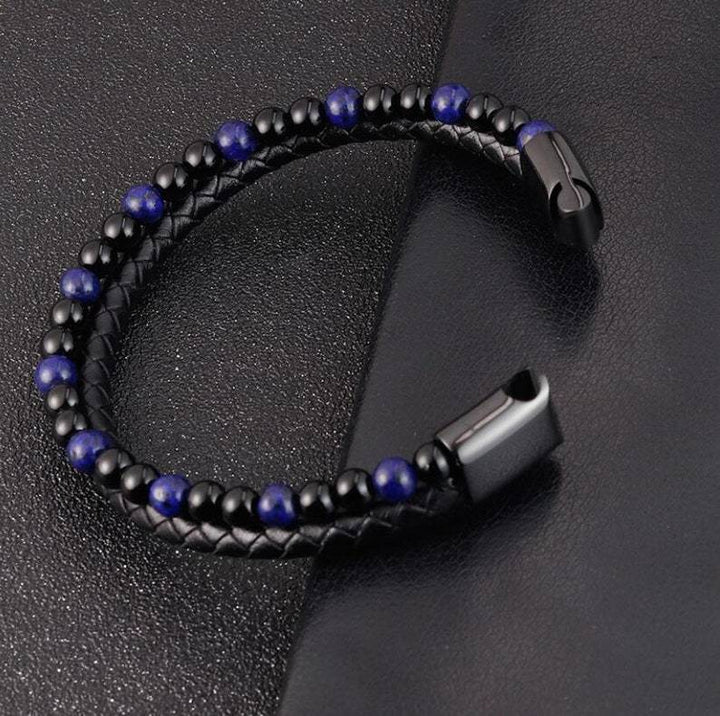 6mm Volcanic Natural Stone Tigereye Beaded Bracelet Men Cowhide String Bracelets