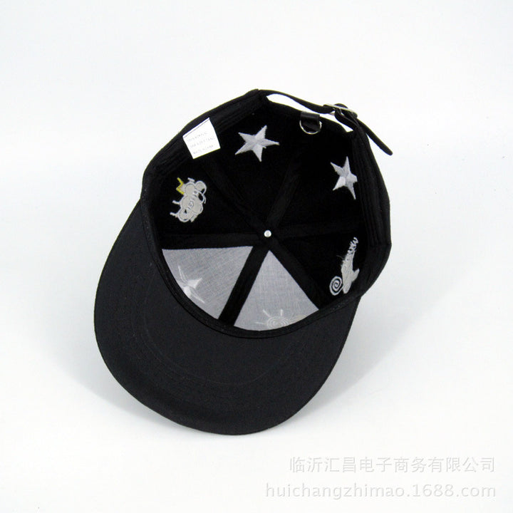 Embroidered Five-pointed Star Flat Brim Hip Hop Baseball Cap