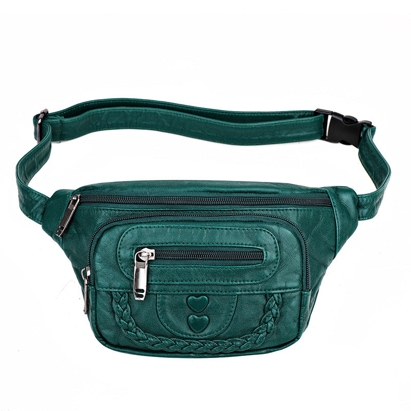 Women’s Fashion Washed Leather Waist &amp; Crossbody Bag – Soft &amp; Versatile