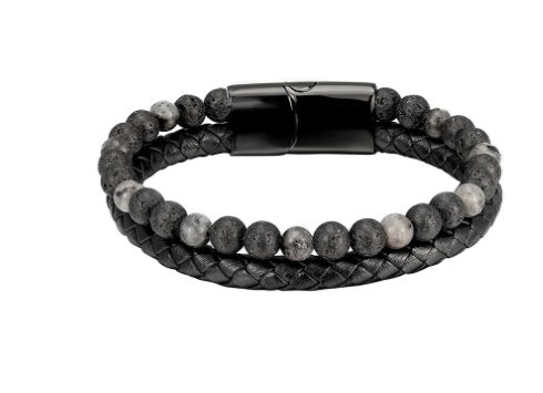 6mm Volcanic Natural Stone Tigereye Beaded Bracelet Men Cowhide String Bracelets