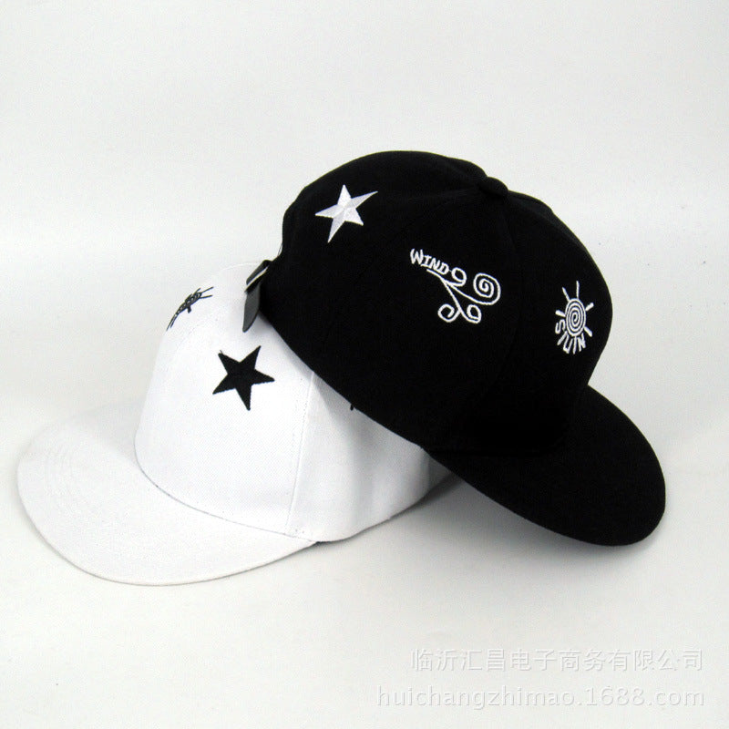 Embroidered Five-pointed Star Flat Brim Hip Hop Baseball Cap