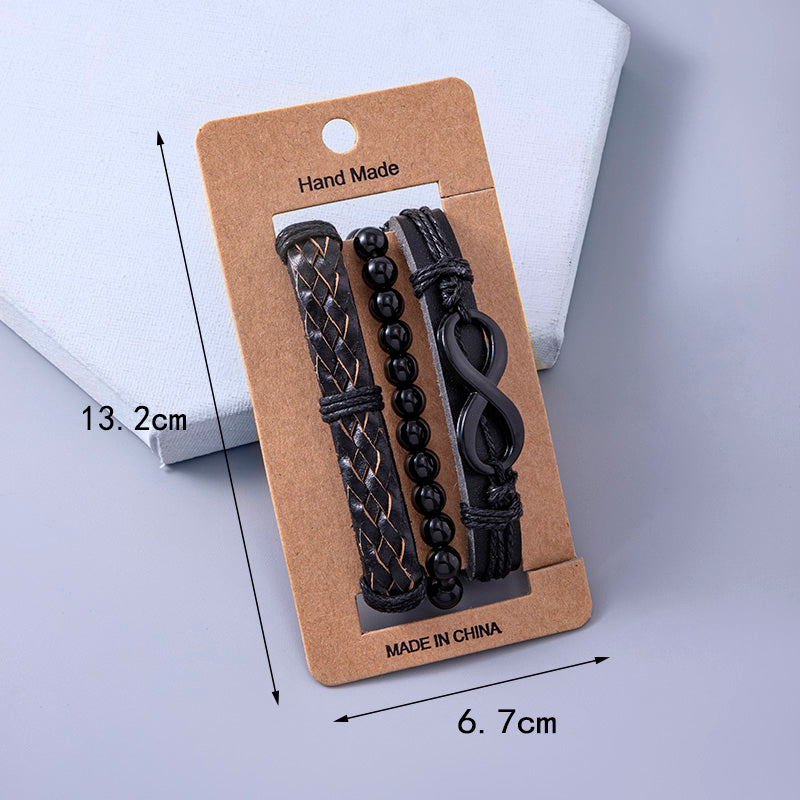 Men’s Black Braided Leather Wrap Bracelet with Infinity Symbol