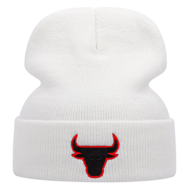 Cow Head Embroidery Popular Knitted Hat Winter Warm