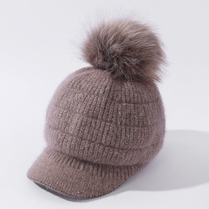 Women's Rabbit Fur Ball Plus Velvet Warm Woolen Hat