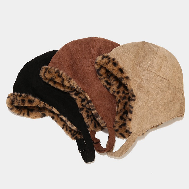 Suede Leopard Print Lei Feng Hat Warm Cycling Anti-cold Ear Protection