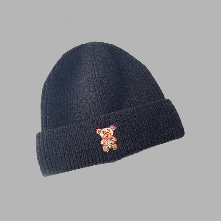 All-match Solid Color Cute Bear Knitted Woolen Hat