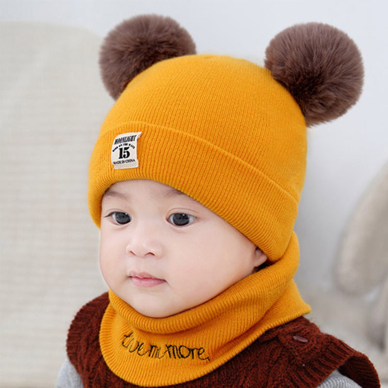 Children's wool hat in autumn and winter