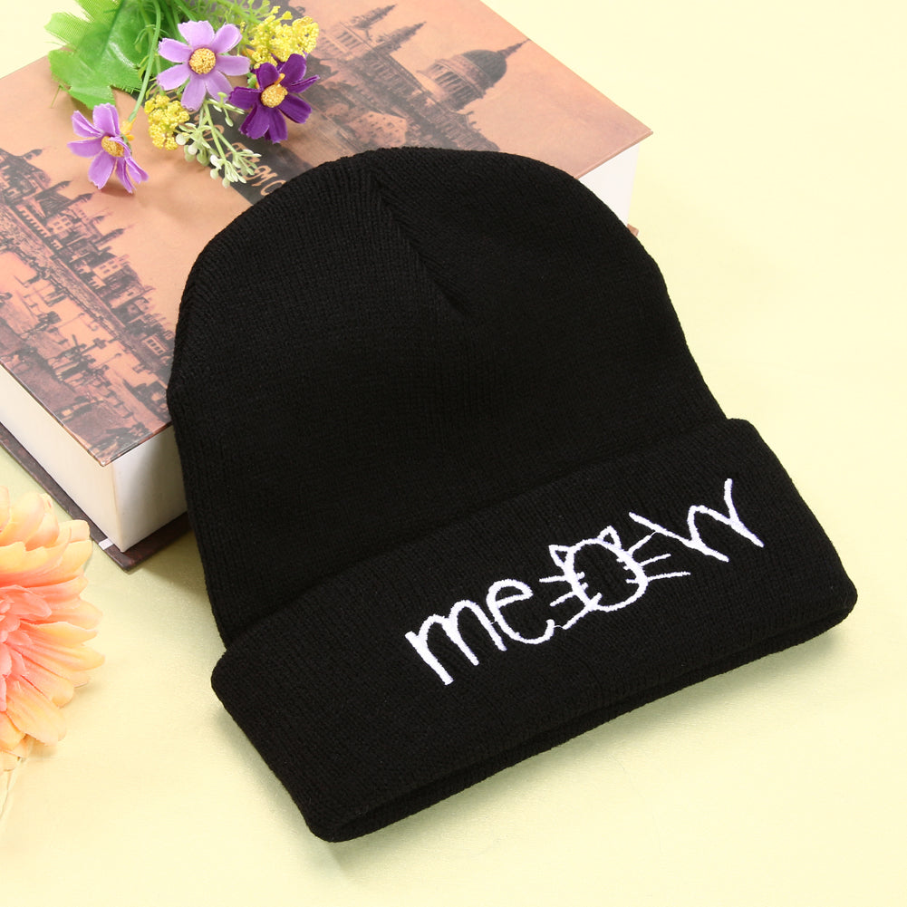 Autumn MEOW Cap Men Women Casual Hip Hop Hats Knitted Wool Skullies Beanies Hat Warm Winter Hat For Women Beanie Winter Caps