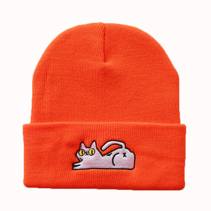 Cute Lazy Cat Embroidered Hip Hop Knitted Beanie