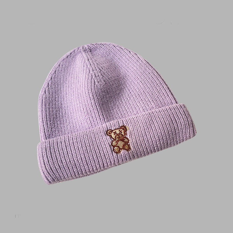 All-match Solid Color Cute Bear Knitted Woolen Hat