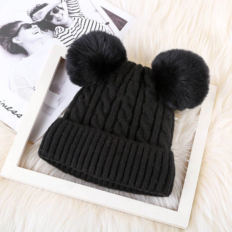 Ladies Fleece Double Fur Ball Personalized Warm Hat