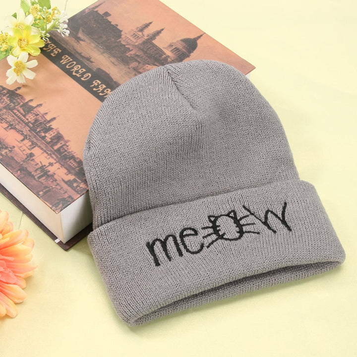 Autumn MEOW Cap Men Women Casual Hip Hop Hats Knitted Wool Skullies Beanies Hat Warm Winter Hat For Women Beanie Winter Caps