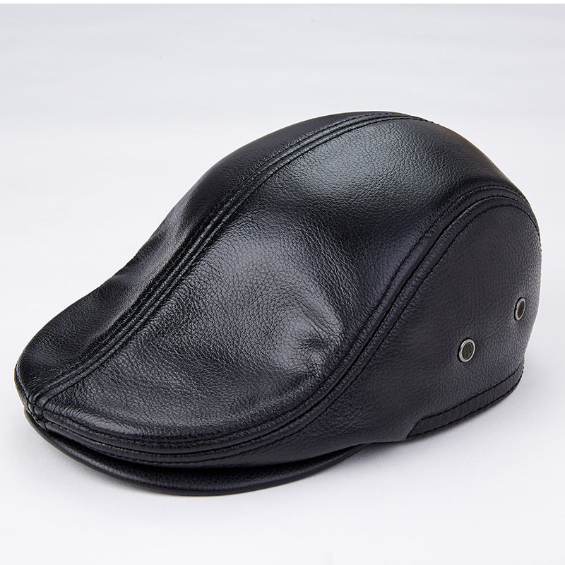 Men Genuine Cowhide With Ear Flaps Beret Hats