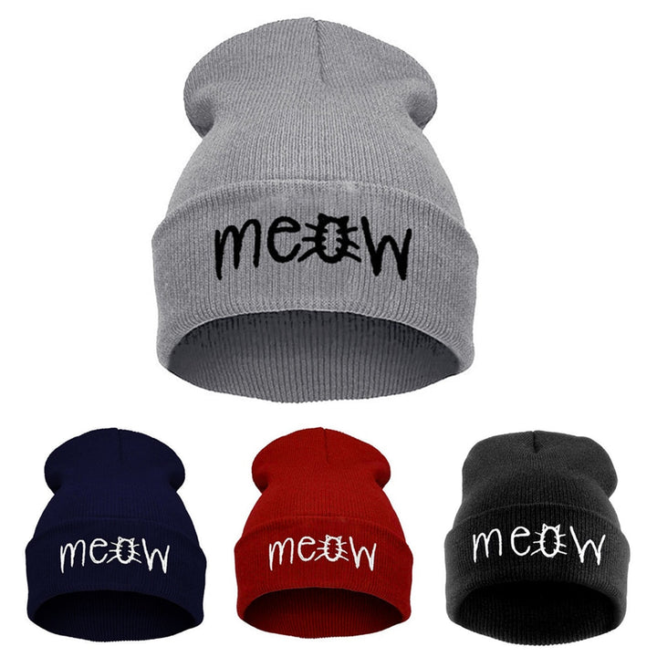 Autumn MEOW Cap Men Women Casual Hip Hop Hats Knitted Wool Skullies Beanies Hat Warm Winter Hat For Women Beanie Winter Caps