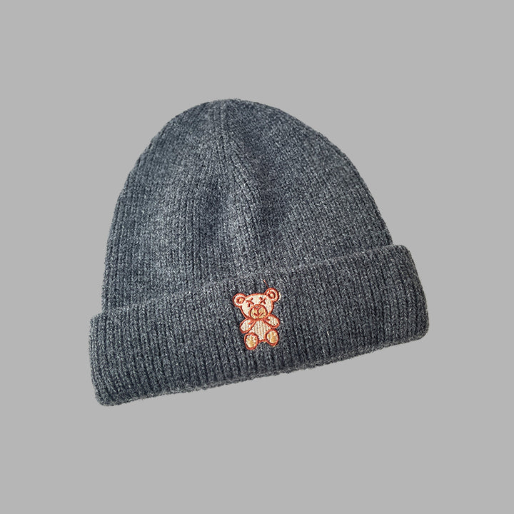 All-match Solid Color Cute Bear Knitted Woolen Hat