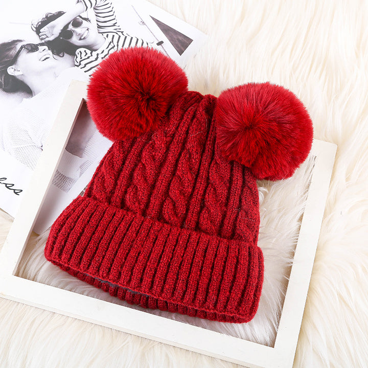 Ladies Fleece Double Fur Ball Personalized Warm Hat