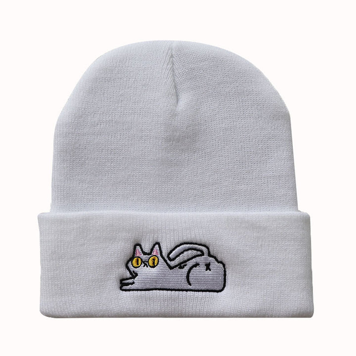 Cute Lazy Cat Embroidered Hip Hop Knitted Beanie