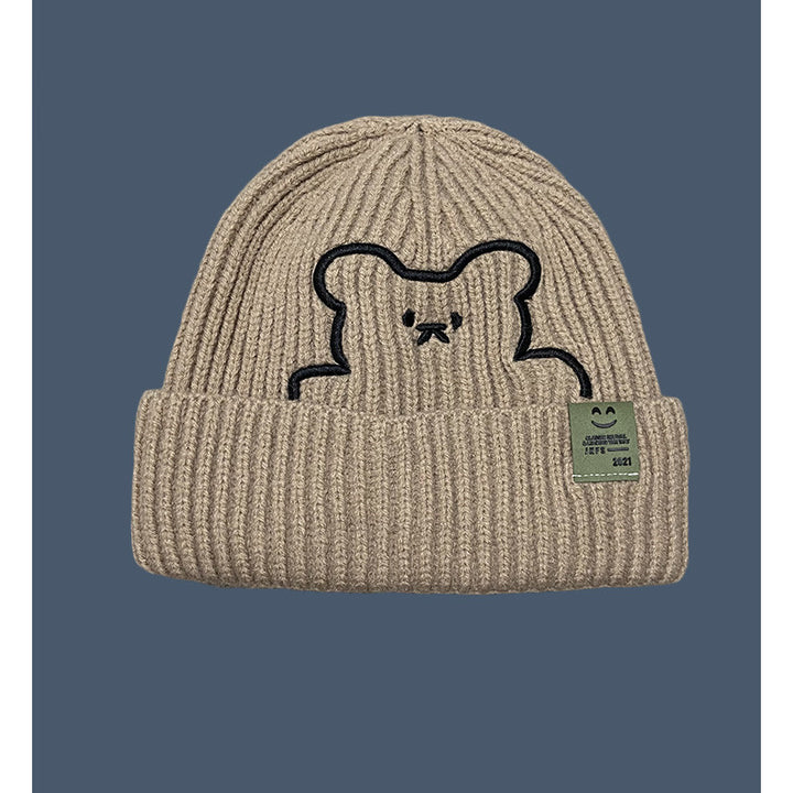 Embroidery Cute Cartoon Bear Knitted Hat Women