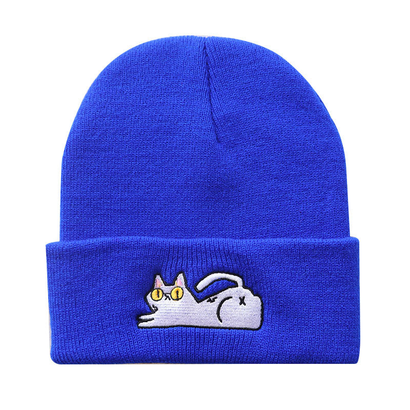 Cute Lazy Cat Embroidered Hip Hop Knitted Beanie