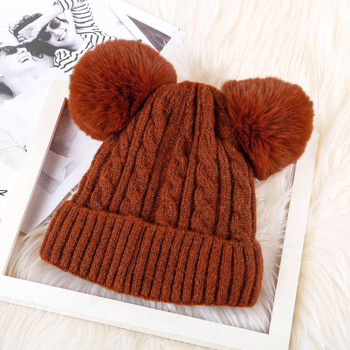 Ladies Fleece Double Fur Ball Personalized Warm Hat