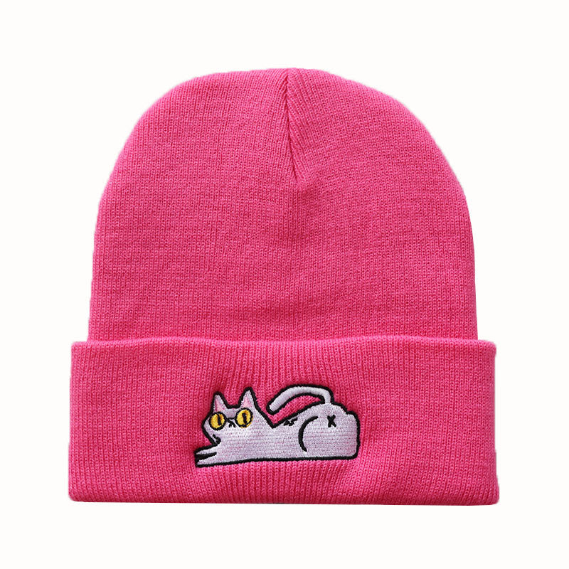 Cute Lazy Cat Embroidered Hip Hop Knitted Beanie